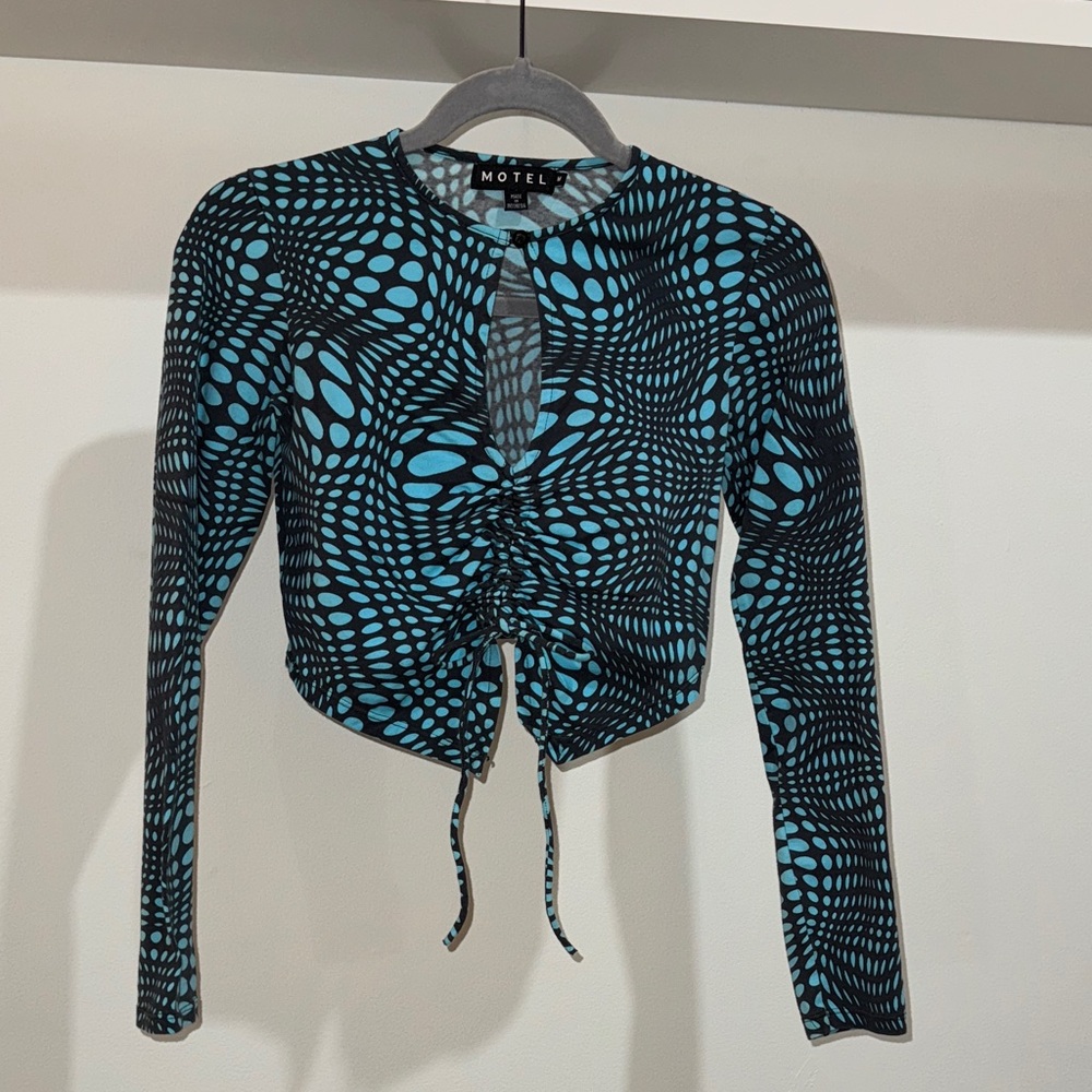 Motel Rocks Black and Blue Geometric Crop Top